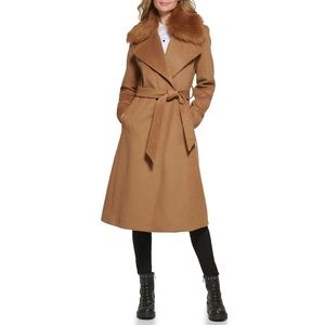 Karl Lagerfeld Wool-Blend Coat with Removable Furn NWT